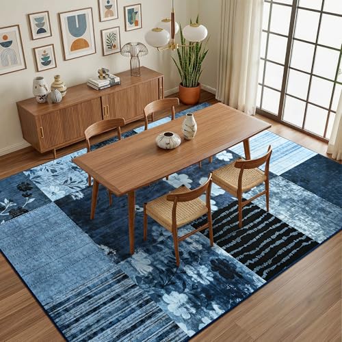 6'x9' Blue Patchwork Geometric Area Rug - color: Blue, size: 6' x 9' (Rectangular)