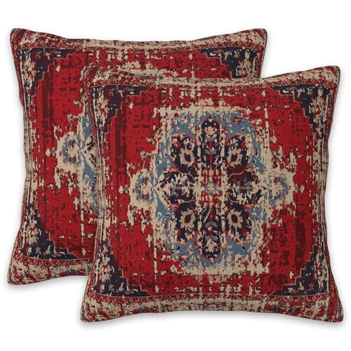 Boho Pillow Covers 18X18 Set of 2, Boho Carpet Decorative Throw Pillow Covers,Vintage Red Monaco Persian Rug Pillow Cover Pillowcase Cushion Case for Home Sofa Couch Indoor Outdoor Decorations - color: Boho Carpet
