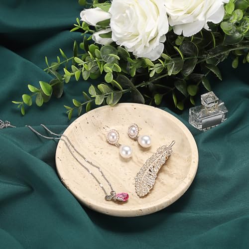 Hipiwe Small Key Bowl for Entryway 5.5" Round Travertine Jewelry Ring Dish - color: Beige, size: 5.5"