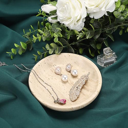 Hipiwe Small Key Bowl for Entryway 5.5" Round Travertine Jewelry Ring Dish - color: Beige, size: 5.5"