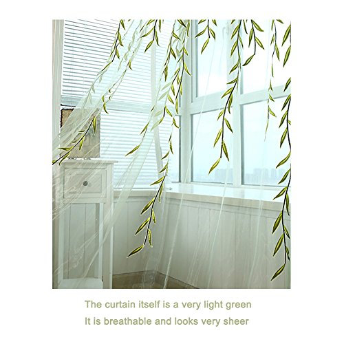Ufurty 2pcs Willow Leaf Window Curtain Voile Tulle Vine Sheer Curtains - color: Green 2#, size: 39.4"W x 78.7"L (Pack of 2)