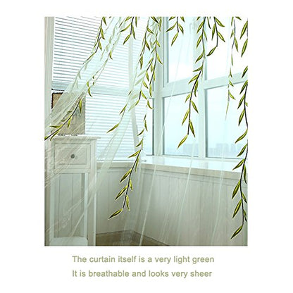 Ufurty 2pcs Willow Leaf Window Curtain Voile Tulle Vine Sheer Curtains - color: Green 2#, size: 39.4"W x 78.7"L (Pack of 2)