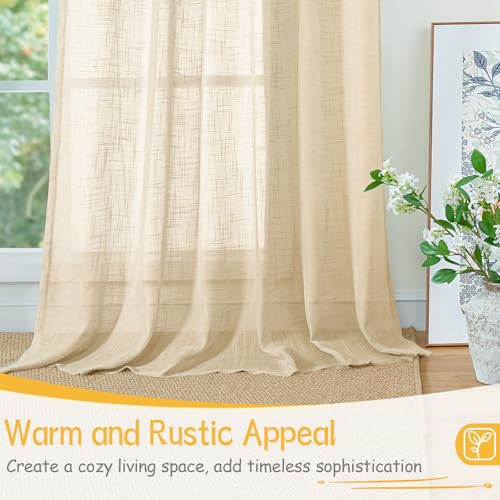 YoungsTex Tan Linen 세미 시어 커튼 86.4 x 101.6cm(34 x 40인치) - color: Buralp Natural, size: 34"W x 40"L (Pack of 2)