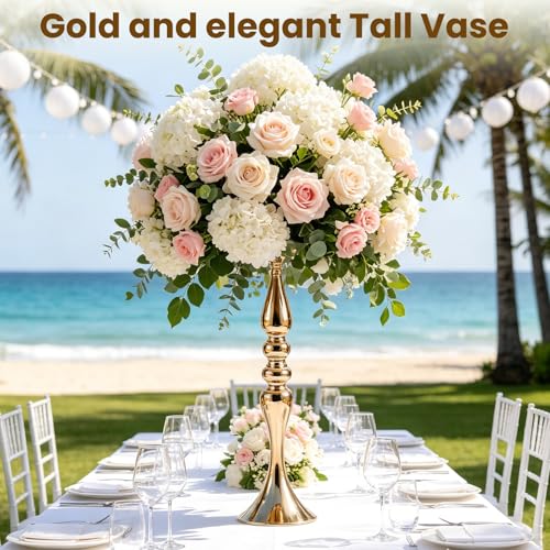 12 Pcs Gold Wedding Centerpieces for Table Decor, Tall Wedding Flower Vases Bulk, Metal Arrangements Center Pieces, Elegant Floral Stands Set for Bridal Party Reception Decorations Anniversary