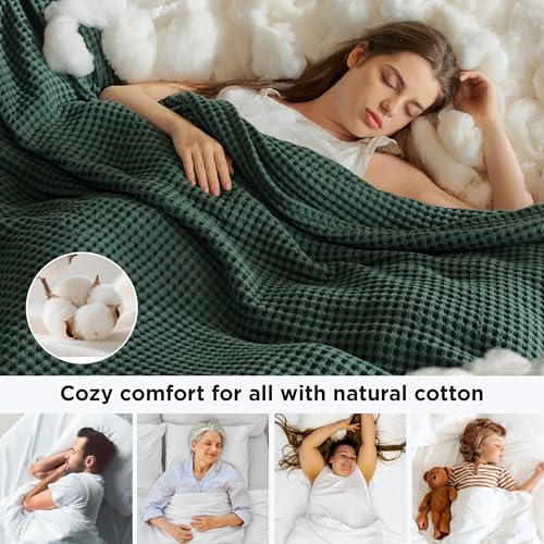 Bedsure Lightweight 100% Cotton Waffle Blanket, Queen, Dark Green - color: Dark Green, size: Queen (90" X 90")
