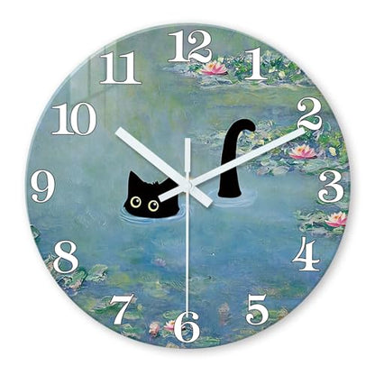 XNM Glass Black Cat Wall Clocks Battery Operated 12 Inch - color: Blue2, size: 12 Inch