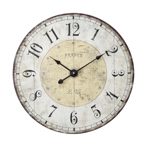 24 Inch Large Wall Clock, Rustic Round Farmhouse Wall Clocks for Living Room Decor, Silent Non-Ticking Battery Operated Clock with Large Numerals, Vintage Oversized Decorative Wall Clock - color: 24 Inch Vintage Yellow Wall Clock