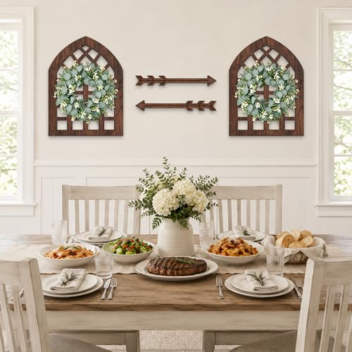 WAKOSAN Rustic Wood Window Frame Wall Decor with Wreath & Arrows, Set of 2 - color: Windows Brown