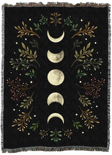 Pure Country Weavers Moonlight Garden Olive by Episodic Drawing - Gift Tapestry Throw Blanket Woven from Cotton - Made in The USA (60X80) - color: Moonlight Garden Olive, size: 60x80