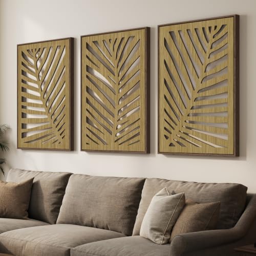 Large Framed Boho Cutout Carved Wood Wall Art for Living Room, 24x36 Inch - color: Brown Color