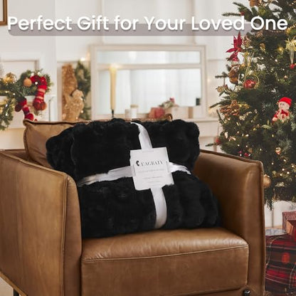L'AGRATY Faux Rabbit Fur Throw Blanket for Couch, 50'' x 60'', Black - color: Pure Black, size: 50" x 60"