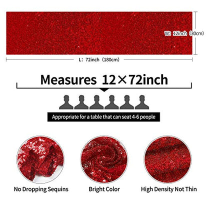 Pufogu 12 x 72 inches Burgundy Sequin Table Runner, 2 Packs - color: Burgundy