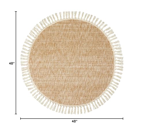 Collive Hand Woven Circle Area Rug, Soft Hand Woven Cotton Washable Carpet - color: Tan/Cream, size: 4' (Round)