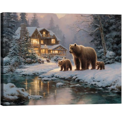 Halioyo Winter Forest Bear Canvas Wall Art, Funny Animal Poster(18x24 Inch) - color: Painting-02, size: 24"L x 18"W