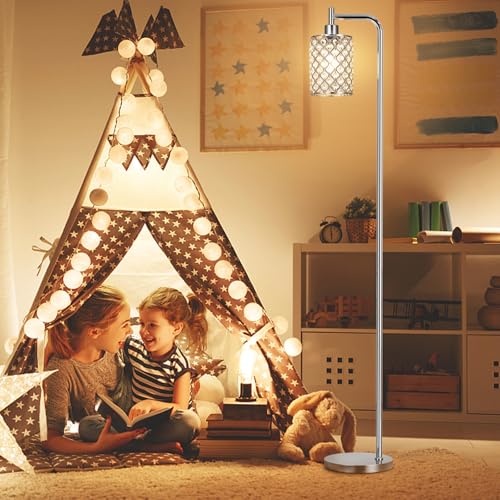 Ziisee Crystal Floor Lamp - Industrial Modern Standing Lamps with LED Bulb for Living Room Bedroom Office - Silver - color: Crystal-Silver