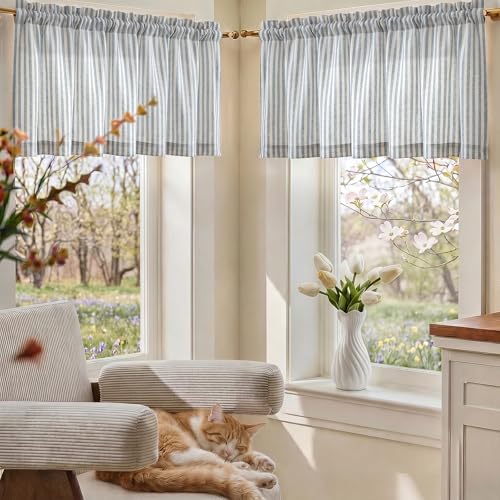 jinchan Linen Boxter Stripe Valances for Window 50 x 16 inch,Blue,1 Panel - color: Boxter Stripe | Blue on Linen, size: 50"W x 16"L (Pack of 1)