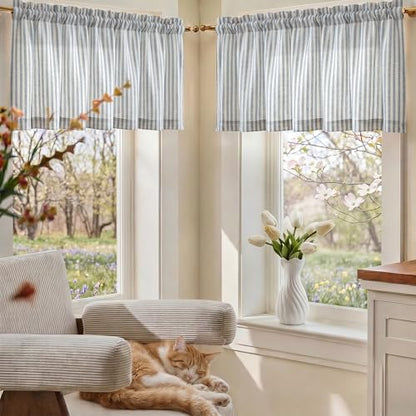 jinchan Linen Boxter Stripe Valances for Window 50 x 16 inch,Blue,1 Panel - color: Boxter Stripe | Blue on Linen, size: 50"W x 16"L (Pack of 1)