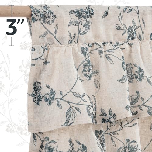 jinchan Alisa Ruffled Floral Valance Curtain 18 Inch 1 Panel Blue on Linen - color: Alisa Blue on Linen