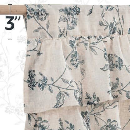 jinchan Alisa Ruffled Floral Valance Curtain 18 Inch 1 Panel Blue on Linen - color: Alisa Blue on Linen