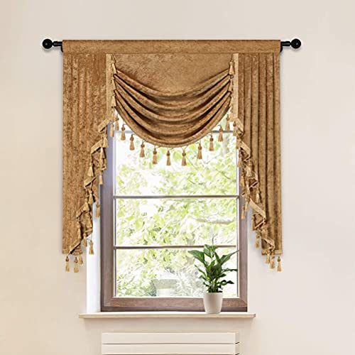 ELKCA Bronze Thick Chenille Waterfall Valance for Living Room Luxury Window Curtains Valance for Bedroom (Bronze, W39 Inch, 1 Panel) - color: Valance,bronze, size: 39"W x 43"L (Pack of 1)