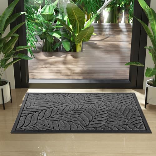 Yimobra Leaf Pattern Door Mat, 29.5 x 17 in, Grey - color: Grey, size: 29.5x17 in