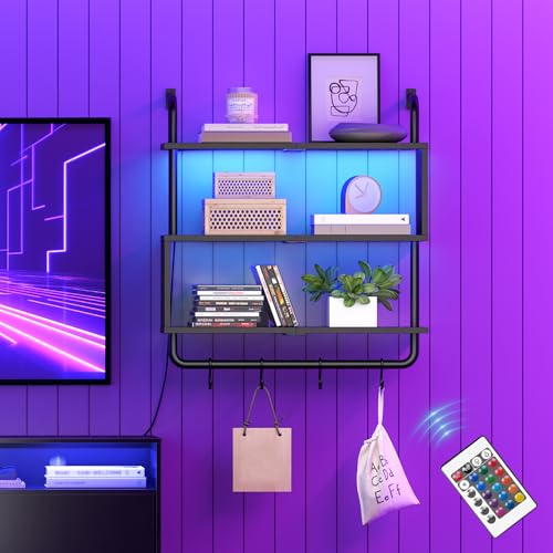 HOOBRO Floating Shelves with LED Lights, 29.5" LED Wall Mounted Shelf - color: Black