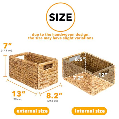 SpaceAid 4 Pack Wicker Basket, Storage Baskets for Organizing, Woven Rattan Basket with Handles for Shelves, Water Hyacinth Large Cube Organizer Storage Bin, 13x8.2x7 inch, Natural - size: 4-Pack, 13x8.2x7in