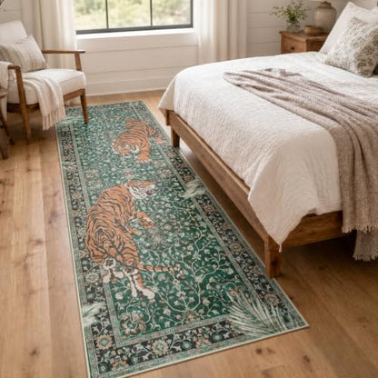 Moynesa 2'6"x8' Runner Rug for Hallway, Washable Green Boho Tiger Runner - color: Green, size: 2'6" x 8' (Rectangular)