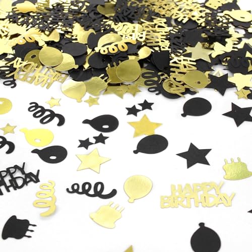 Black and Gold Happy Birthday Confetti for Tables, Birthday Party Decorations - color: Black and Gold