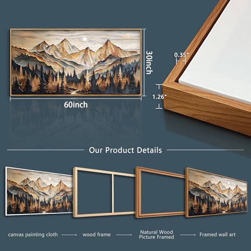 Wood Farmed Canvas Wall Art For Living Room Large Wall Decor For Office Bedroom Decorations Mountain Landscape Pictures Abstract Painting Artwork Room Wall Mural Aesthetic Home Decor 30x60 In - color: Abstract Mountain Range Wood Frame, size: 60"L x 30"W