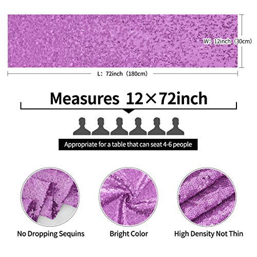 Pufogu 12 x 72 inches Lavender Sequin Table Runner, 2 Packs - color: Lavender
