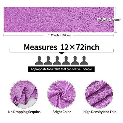 Pufogu 12 x 72 inches Lavender Sequin Table Runner, 2 Packs - color: Lavender