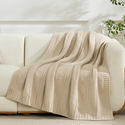 Amélie Home Chenille Knit Throw Blanket, Sandy Beige 50"x60" - color: Sandy Beige, size: 50" X 60"