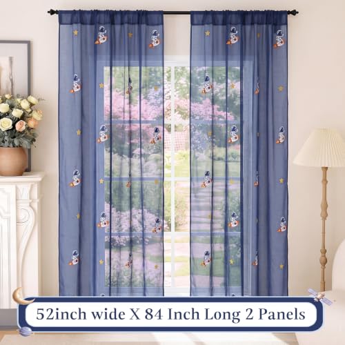 Tegeme 2 Panels Blue Astronaut Sheer Curtains for Bedroom 84 Inch - color: Blue, style: Astronaut