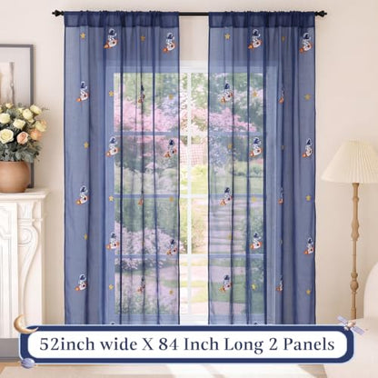Tegeme 2 Panels Blue Astronaut Sheer Curtains for Bedroom 84 Inch - color: Blue, style: Astronaut