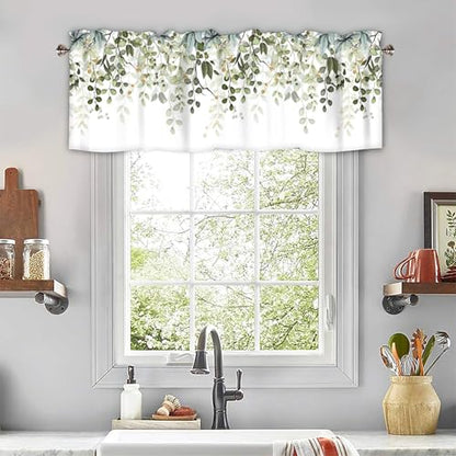 Sage Green Eucalyptus Leaves Valances for Windows 1 Panel, 42x12 in - color: Eucalyptus Leaves-green, size: 42"W x 12"L (Pack of 1)