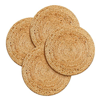 Hausattire Jute Braided Round Placemats, Natural, 14 in, 4-Pack