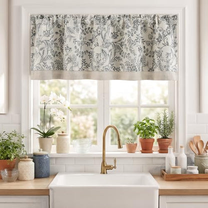 jinchan Linen Valance Curtain Farmhouse 18 Inch 1 Panel Black on Beige - color: Forest | Black, size: 50"W x 18"L (Pack of 1)