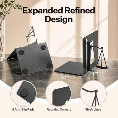 Book Ends for Shelves, Balance-Inspired Decorative Bookends for Heavy Books, Extra Wide Sturdy Metal Book Holder for Shelf with Non-Skid Base, Sculptural Book End for Home Office Desk Set of 2