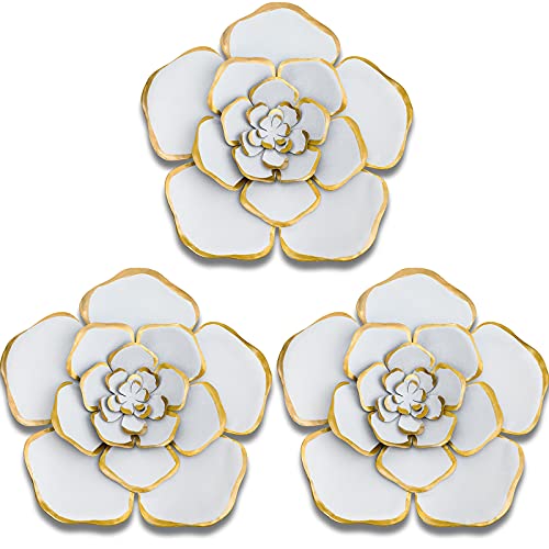 Chuangdi 3 Pieces Metal Flowers Wall Decor, 8 Inch, White - color: White