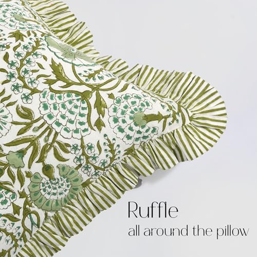 CPC Agate Green Block Print Ruffle Sham Pillow Cover 14x36 Inch, Pack of 1 - color: Agate Green, size: 36" x 14" (Pack of 1)