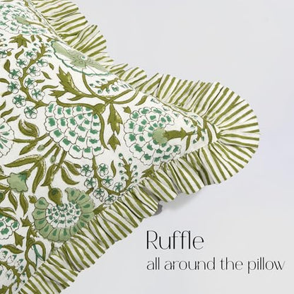 CPC Agate Green Block Print Ruffle Sham Pillow Cover 14x36 Inch, Pack of 1 - color: Agate Green, size: 36" x 14" (Pack of 1)