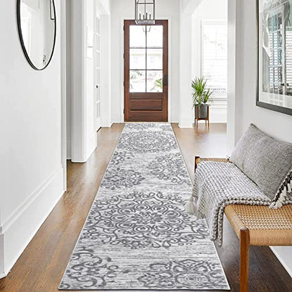 HEBE Hallway Runner Rug 2'x10', Washable Non Slip Kitchen Rug Runner - color: Grey, size: 2' x 10' (Rectangular)