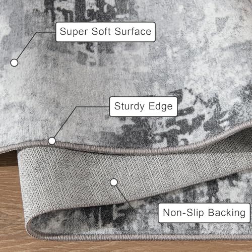 Kelarea Washable Area Rug 8x10, Non-Slip Low Pile Abstract Grey - color: Light Grey, size: 8' x 10' (Rectangular)