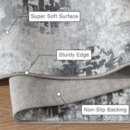 Kelarea Washable Area Rug 8x10, Non-Slip Low Pile Abstract Grey - color: Light Grey, size: 8' x 10' (Rectangular)