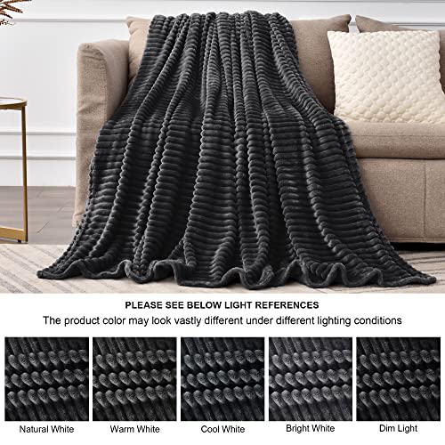 BEDELITE 3D Ribbed Jacquard Black Full Size Blankes for Bed, 84x90 Inch - color: Black, size: Full(84"x90")