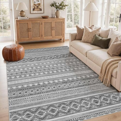 cotiled 6x9 Washable Area Rugs Living Room: Soft Lightweight Boho Rug - color: Beige Grey, size: 6' x 9' (Rectangular)