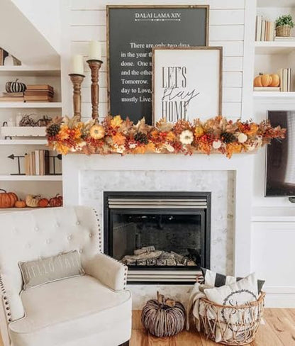 6FT Fall Garland for Mantle with Lights, Pumpkins, Pinecones, Berries - color: Brown