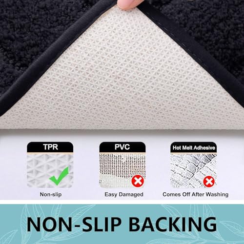 Buganda Microfiber Bathroom Rugs 24x16, Soft Shaggy Absorbent Bath Rugs - color: Black, size: 24" X 16"