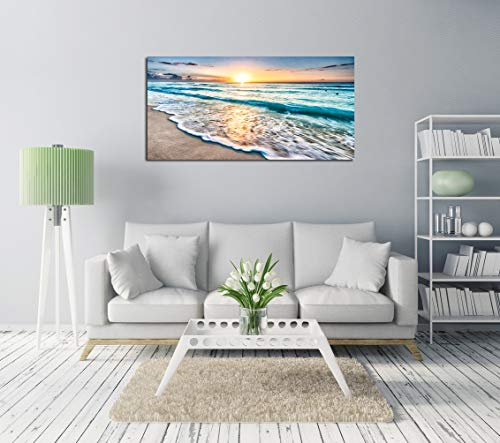 Baisuart S02250 Canvas Prints Wall Art Beach Sunset Ocean Waves Nature Pictures Stretched Canvas Wooden Framed for living Room Bedroom and Office - color: Sunset Waves, size: 40"L x 20"W